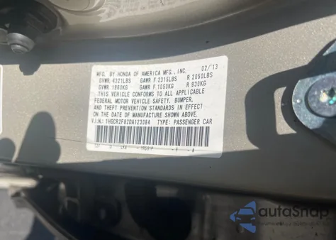 2013 Honda Accord Exl from USA, damaged, VIN 1HGCR2F82DA123084